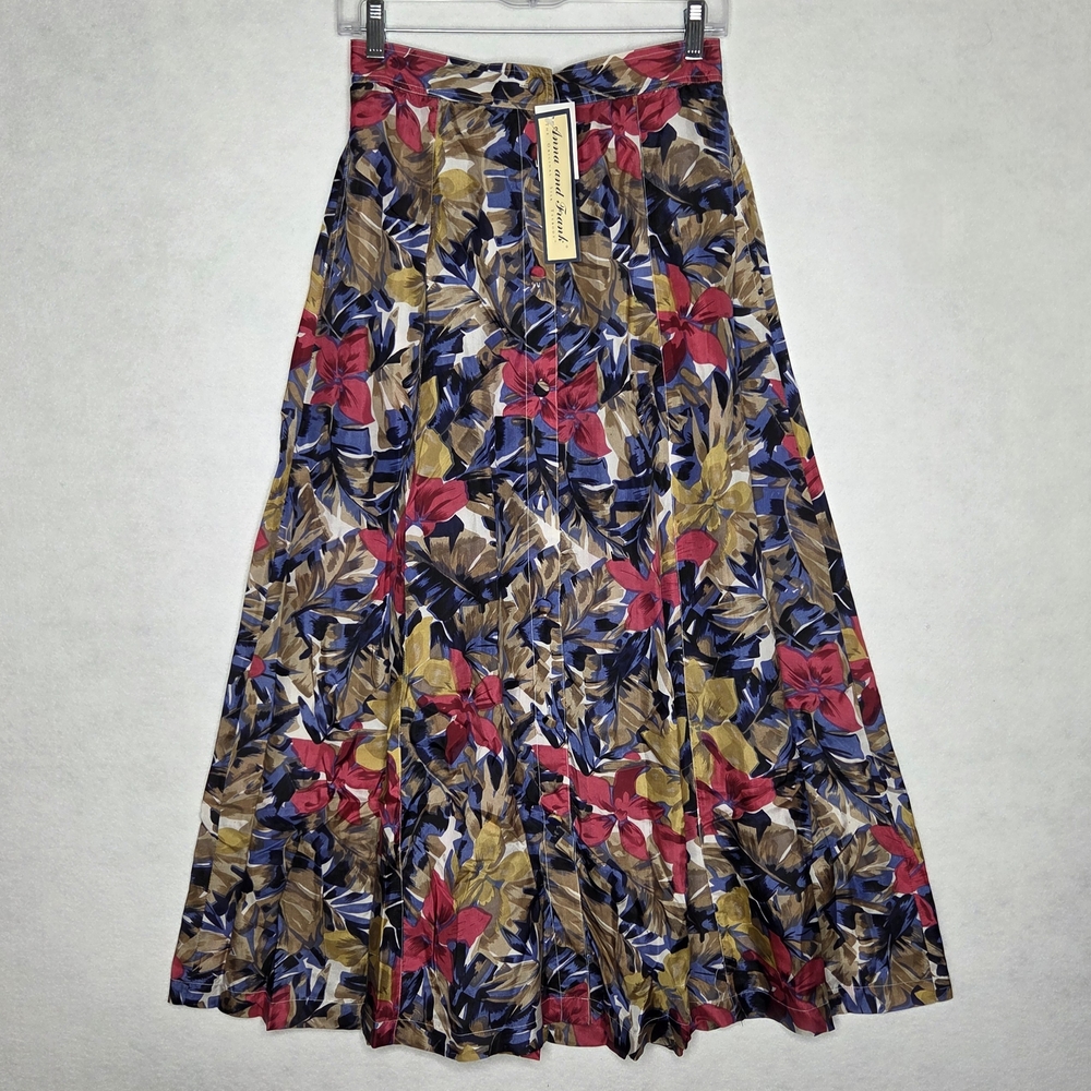 Vintage NOS Anna And Frank Floral Maxi Skirt Silk Cottage Boho Maximalist Medium